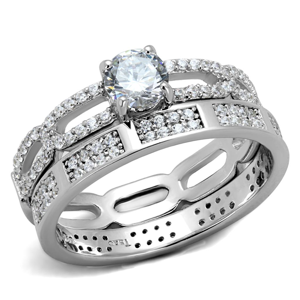 TS499 - Rhodium 925 Sterling Silver Ring with AAA Grade CZ  in Clear Alamode