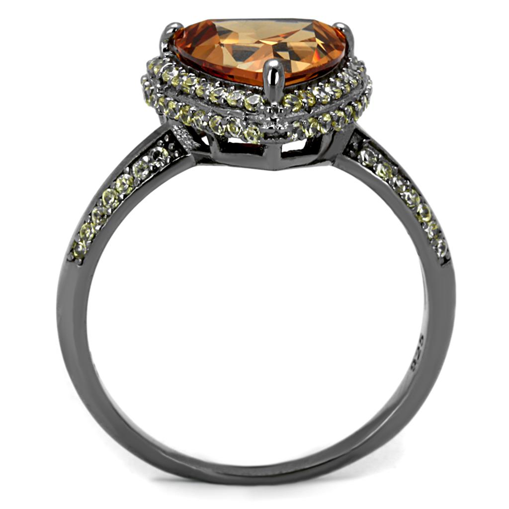 TS501 - Ruthenium 925 Sterling Silver Ring with AAA Grade CZ  in Champagne-2