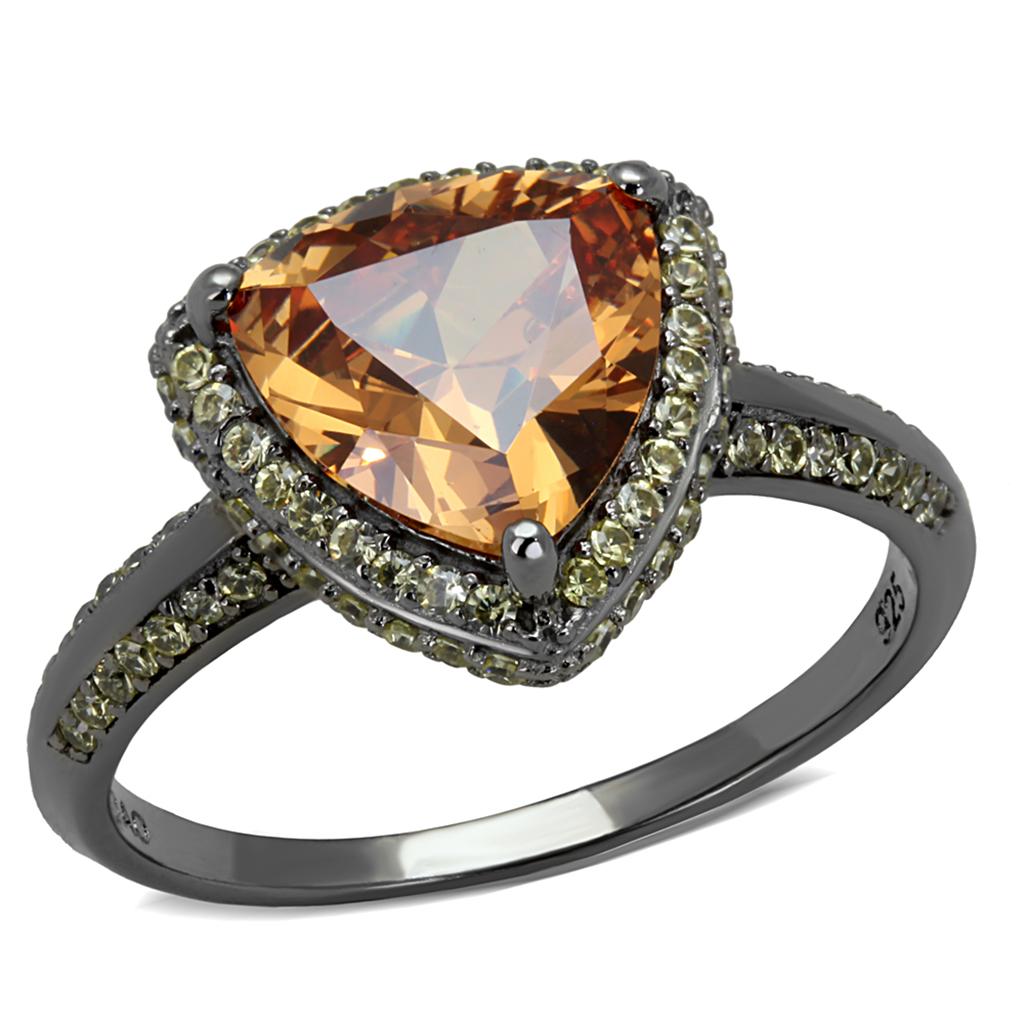 TS501 - Ruthenium 925 Sterling Silver Ring with AAA Grade CZ  in Champagne-4