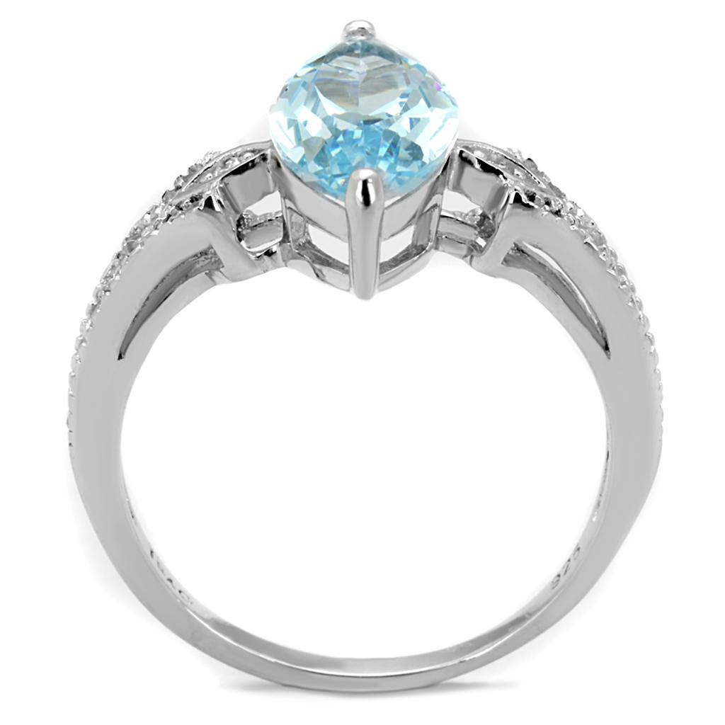 TS502 - Rhodium 925 Sterling Silver Ring with AAA Grade CZ  in Sea Blue Alamode