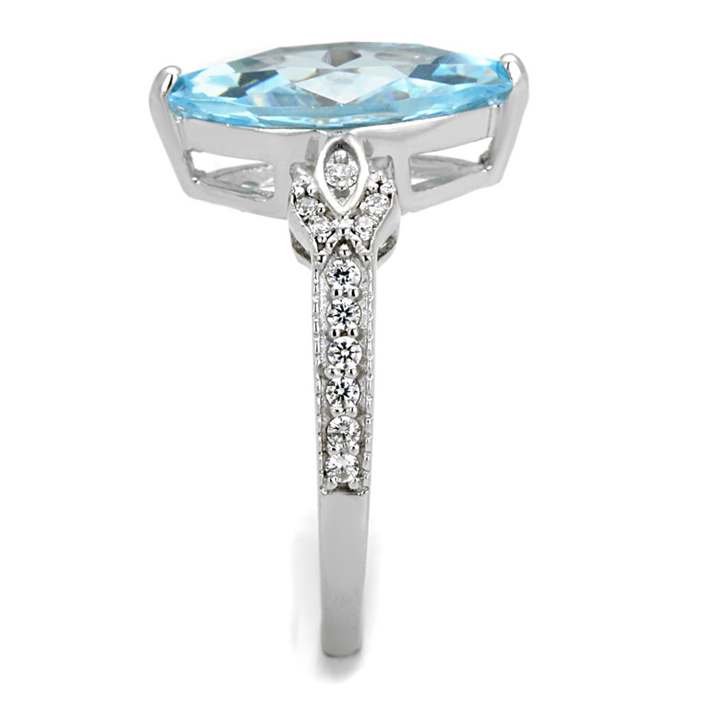 TS502 - Rhodium 925 Sterling Silver Ring with AAA Grade CZ  in Sea Blue Alamode