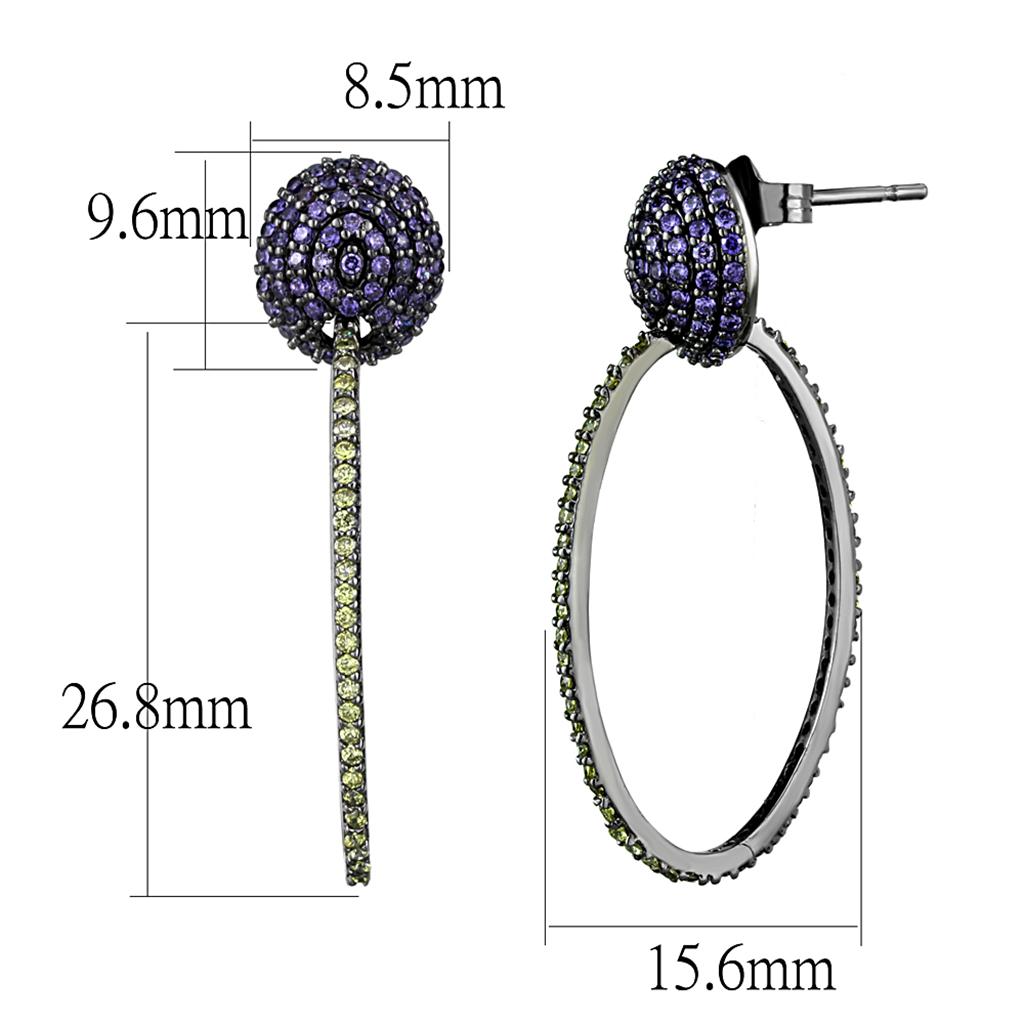 TS509 - Ruthenium 925 Sterling Silver Earrings with AAA Grade CZ  in Multi Color Alamode