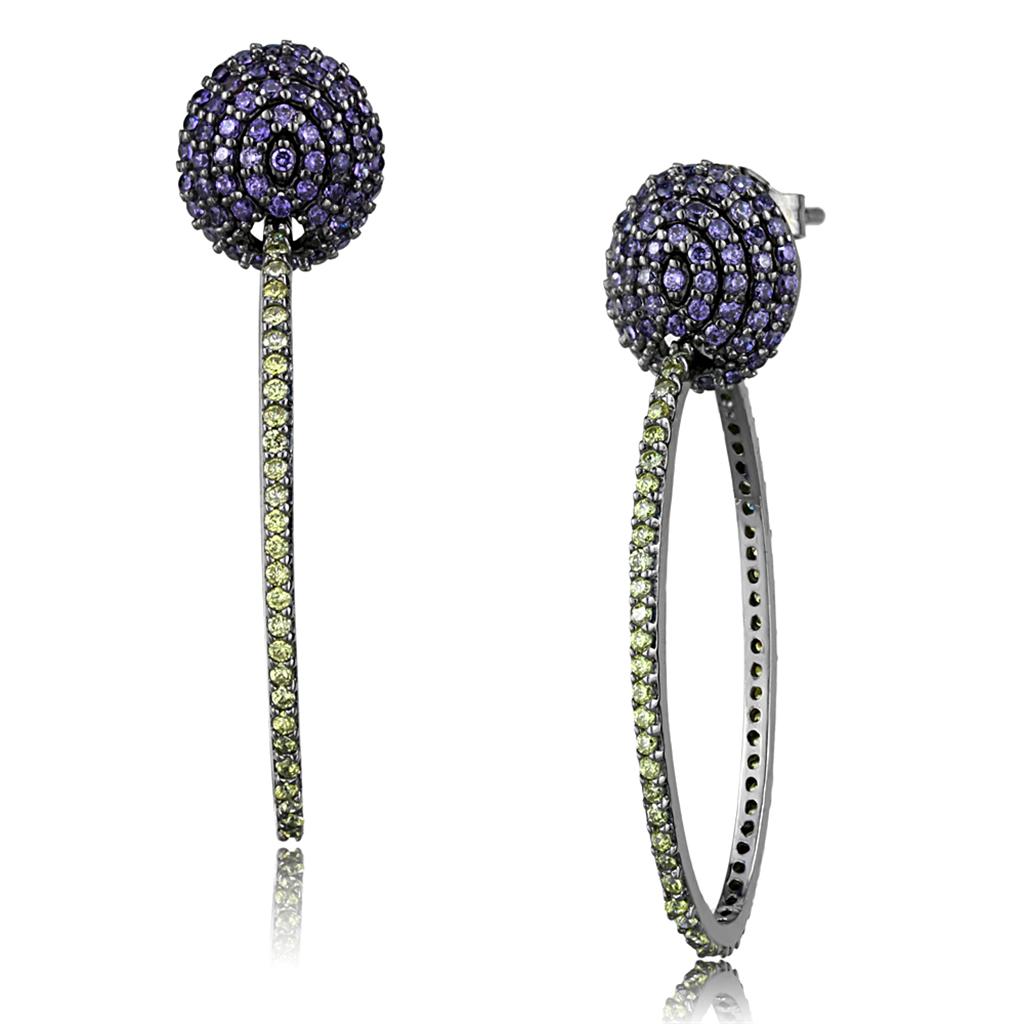 TS509 - Ruthenium 925 Sterling Silver Earrings with AAA Grade CZ  in Multi Color Alamode