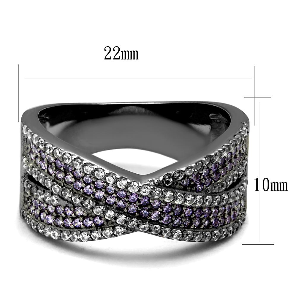 TS522 - Ruthenium 925 Sterling Silver Ring with AAA Grade CZ  in Amethyst Alamode