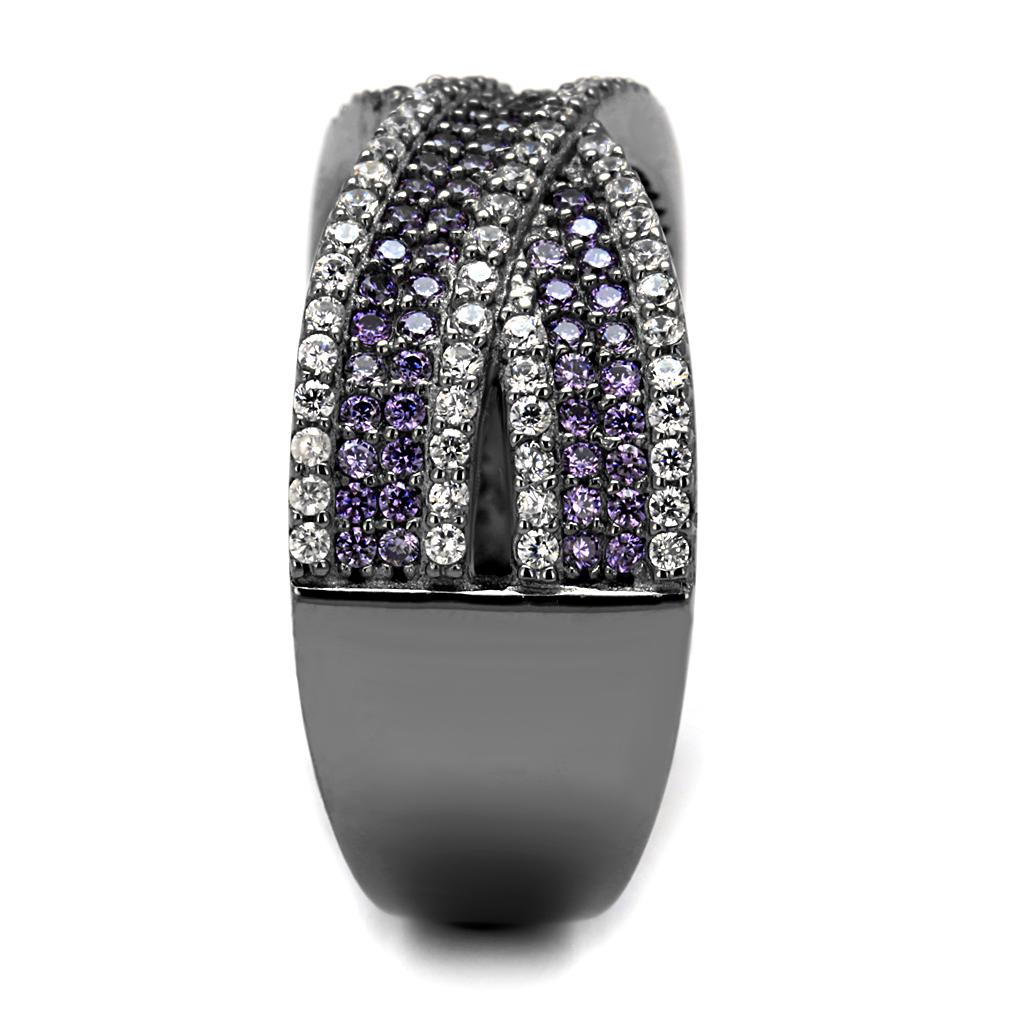 TS522 - Ruthenium 925 Sterling Silver Ring with AAA Grade CZ  in Amethyst Alamode