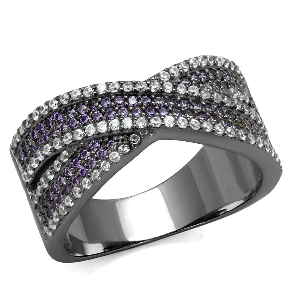 TS522 - Ruthenium 925 Sterling Silver Ring with AAA Grade CZ  in Amethyst Alamode