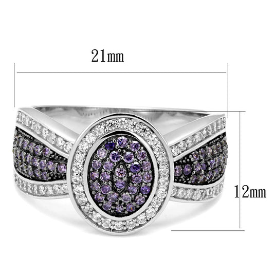 TS523 - Rhodium + Ruthenium 925 Sterling Silver Ring with AAA Grade CZ  in Amethyst Alamode