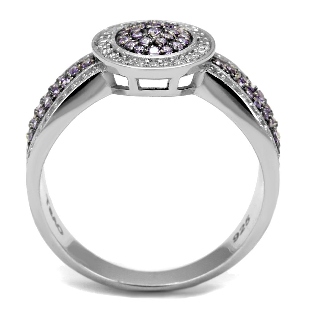 TS523 - Rhodium + Ruthenium 925 Sterling Silver Ring with AAA Grade CZ  in Amethyst Alamode