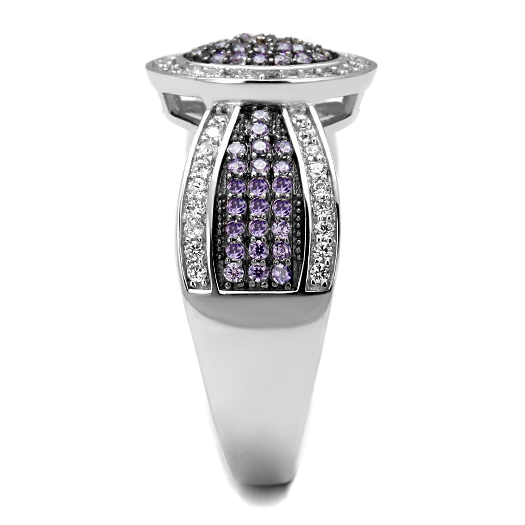 TS523 - Rhodium + Ruthenium 925 Sterling Silver Ring with AAA Grade CZ  in Amethyst Alamode