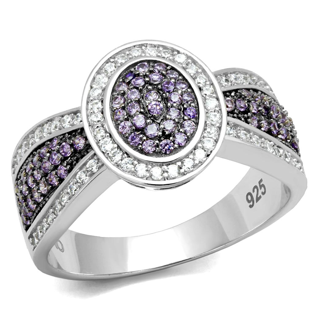 TS523 - Rhodium + Ruthenium 925 Sterling Silver Ring with AAA Grade CZ  in Amethyst Alamode