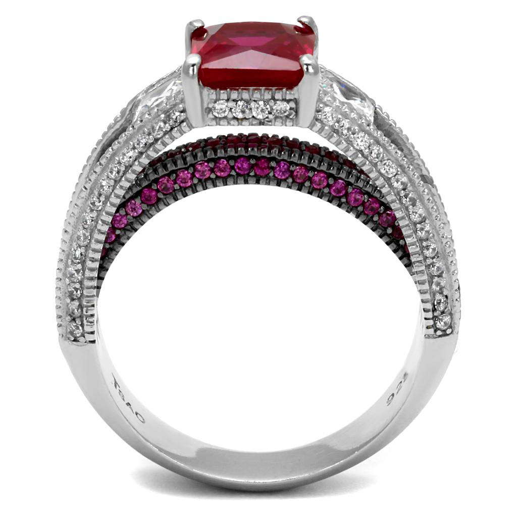 TS545 - Rhodium + Ruthenium 925 Sterling Silver Ring with AAA Grade CZ  in Ruby Alamode