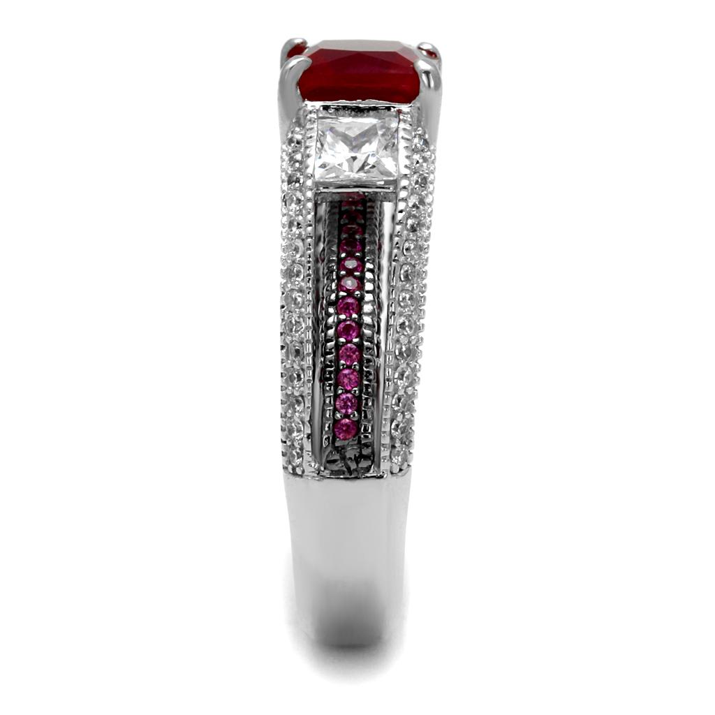 TS545 - Rhodium + Ruthenium 925 Sterling Silver Ring with AAA Grade CZ  in Ruby Alamode