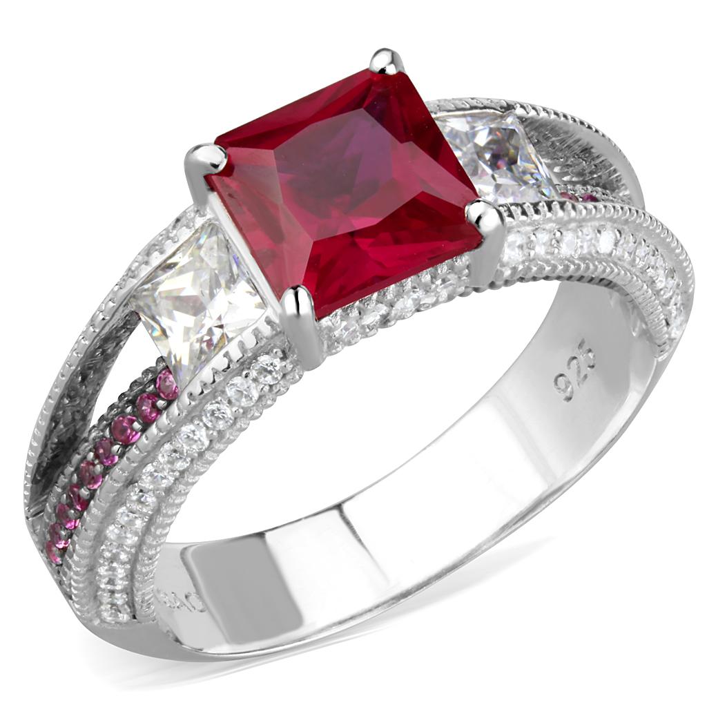 TS545 - Rhodium + Ruthenium 925 Sterling Silver Ring with AAA Grade CZ  in Ruby Alamode