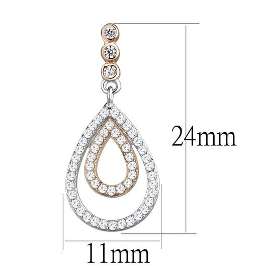 TS548 - Rose Gold + Rhodium 925 Sterling Silver Earrings with AAA Grade CZ  in Clear Alamode