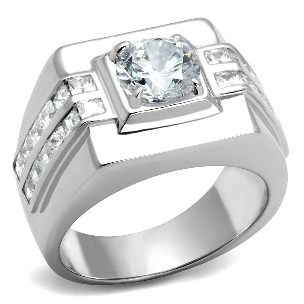 TS553 - Rhodium 925 Sterling Silver Ring with AAA Grade CZ  in Clear Alamode