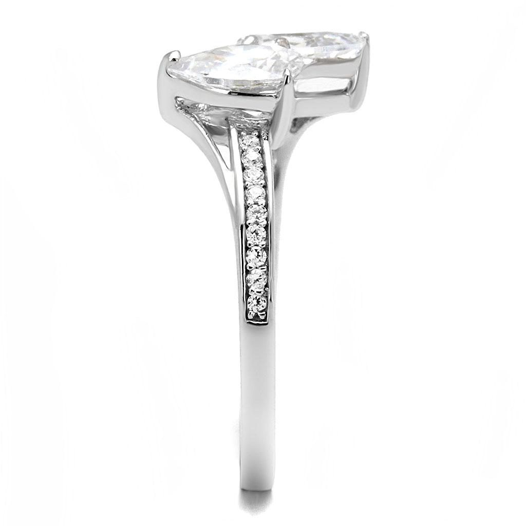 TS578 - Rhodium 925 Sterling Silver Ring with AAA Grade CZ  in Clear Alamode