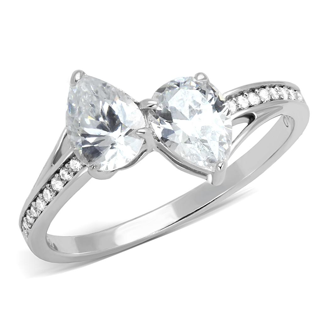 TS578 - Rhodium 925 Sterling Silver Ring with AAA Grade CZ  in Clear Alamode