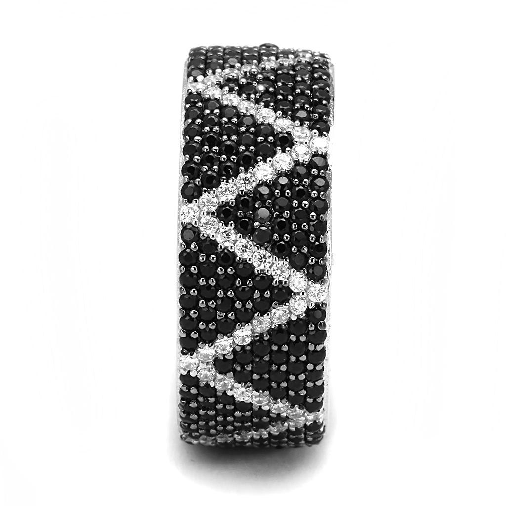 TS600 - Rhodium + Ruthenium 925 Sterling Silver Ring with Synthetic Spinel in Multi Color Alamode