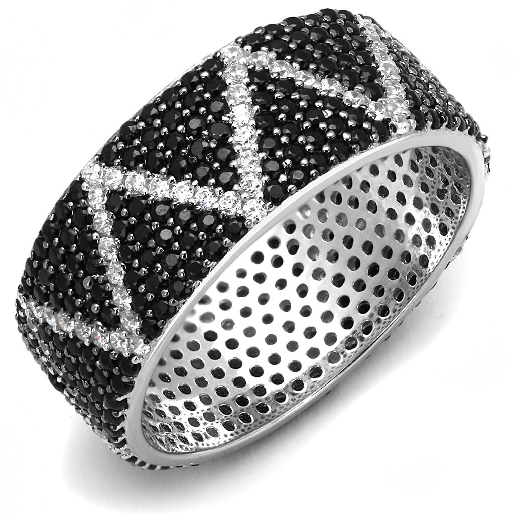 TS600 - Rhodium + Ruthenium 925 Sterling Silver Ring with Synthetic Spinel in Multi Color Alamode