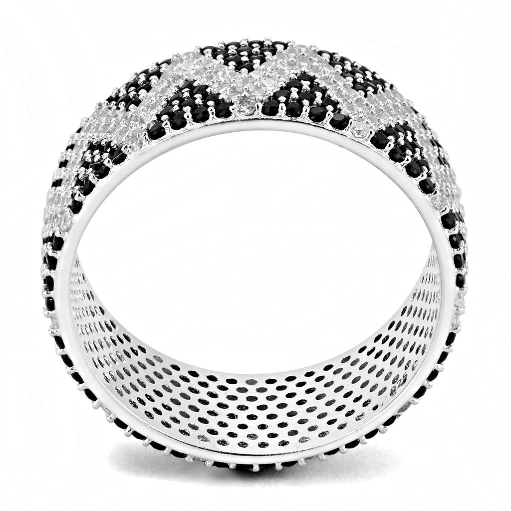 TS613 - Rhodium 925 Sterling Silver Ring with AAA Grade CZ  in Jet Alamode