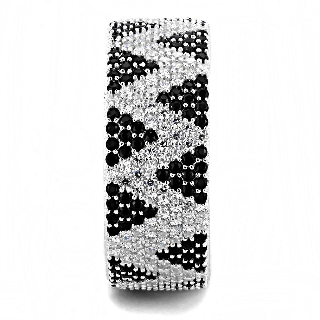 TS613 - Rhodium 925 Sterling Silver Ring with AAA Grade CZ  in Jet Alamode