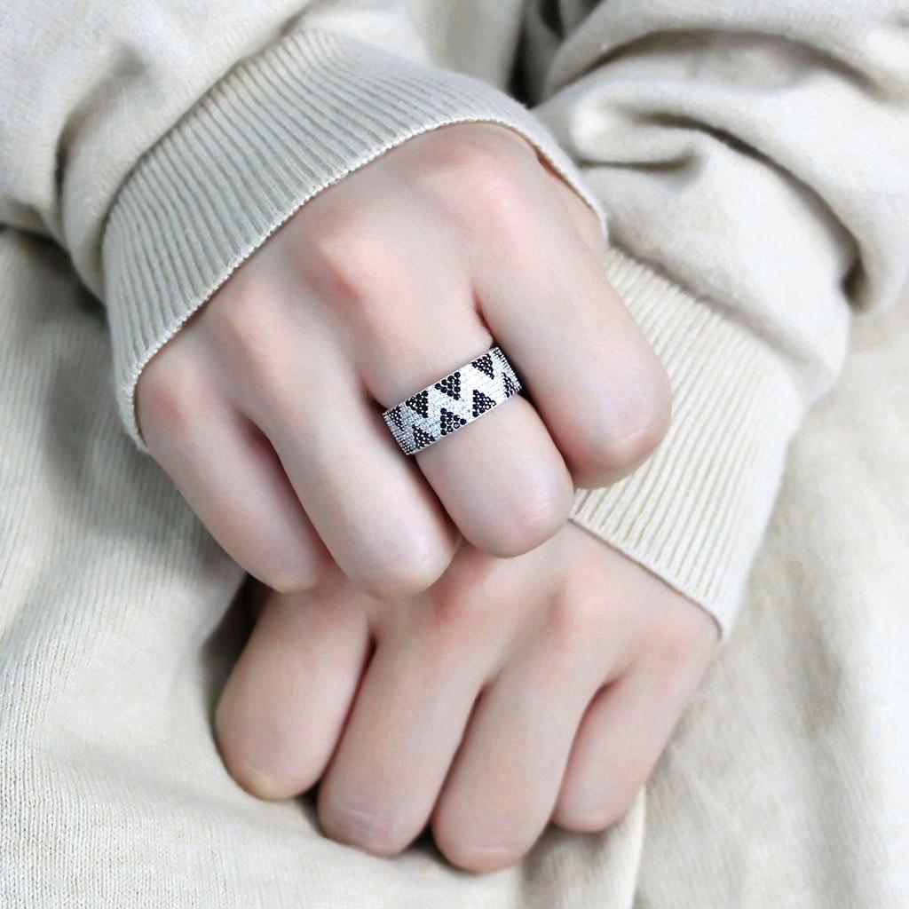 TS613 - Rhodium 925 Sterling Silver Ring with AAA Grade CZ  in Jet Alamode