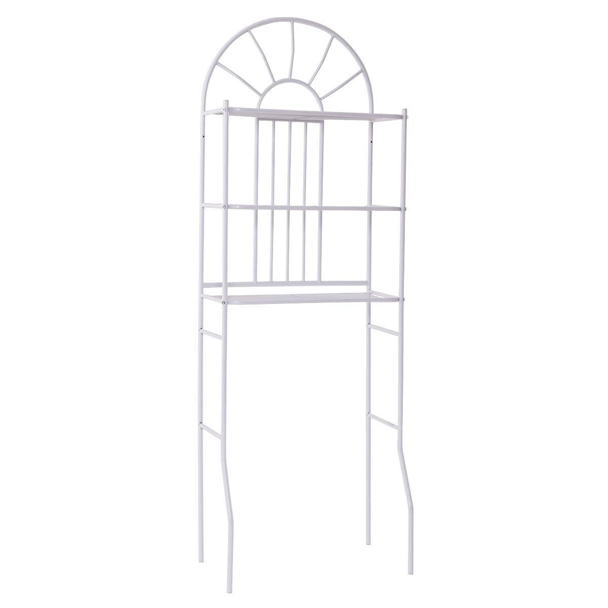 Over Toilet Bathroom Space Saving Storage Shelving Unit in White Metal Finish FastFurnishings