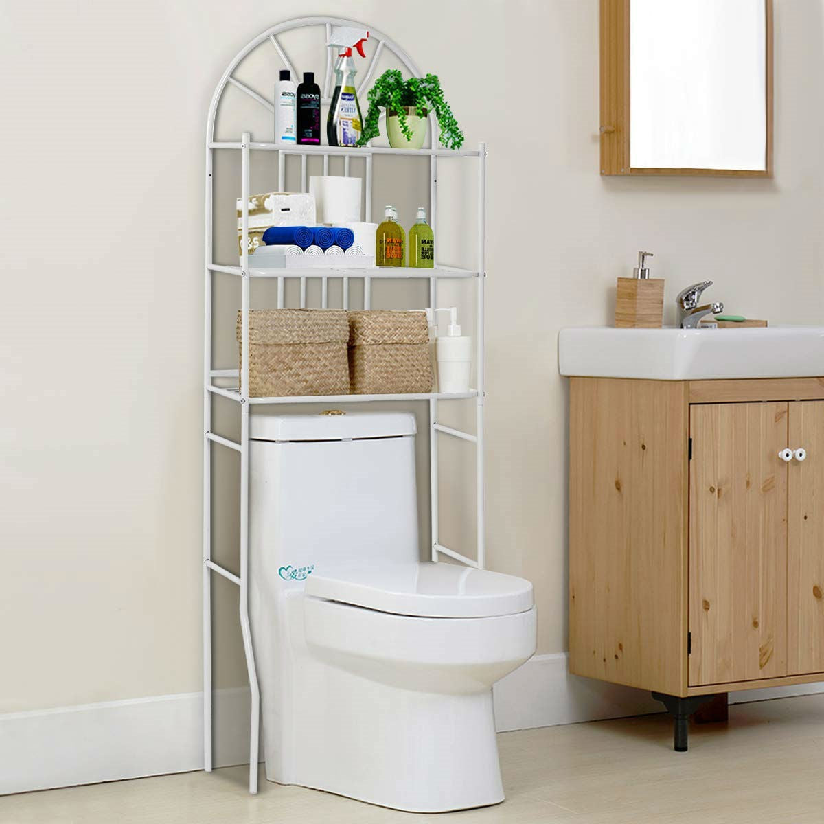Over Toilet Bathroom Space Saving Storage Shelving Unit in White Metal Finish FastFurnishings