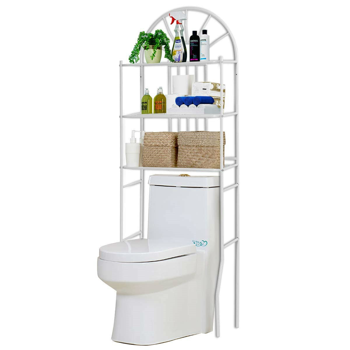 Over Toilet Bathroom Space Saving Storage Shelving Unit in White Metal Finish FastFurnishings