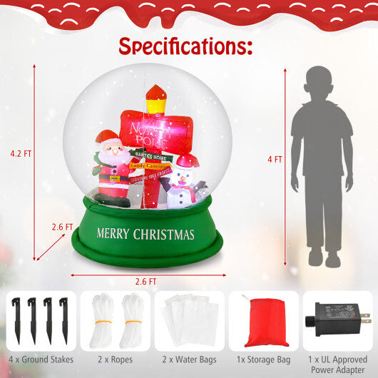 4 Feet Christmas Inflatable Snow Globe with Santa Snowman Road Sign W2B