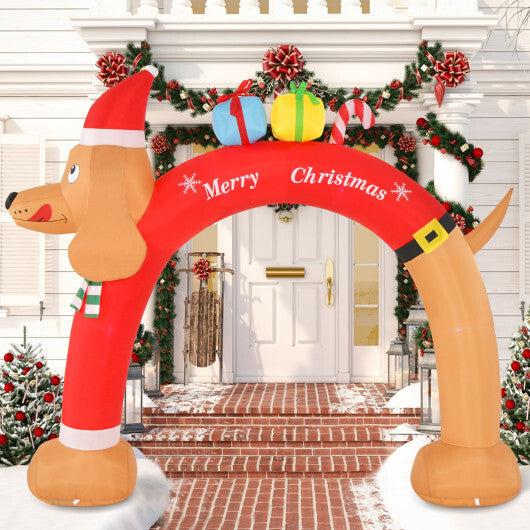 8 Feet Lighted Inflatable Christmas Dachshund Arch with Air Blower W2B