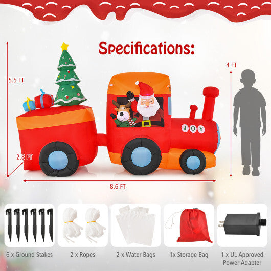 8.6 Feet Lighted Christmas Inflatable Train with Santa Claus Deer W2B