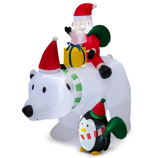 7 Feet Inflatable Santa Claus Riding Bear with Penguin Gift Bags and Gift Box W2B