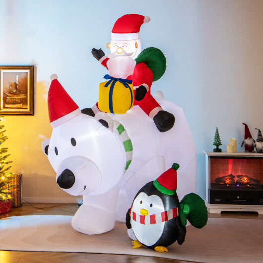 7 Feet Inflatable Santa Claus Riding Bear with Penguin Gift Bags and Gift Box W2B