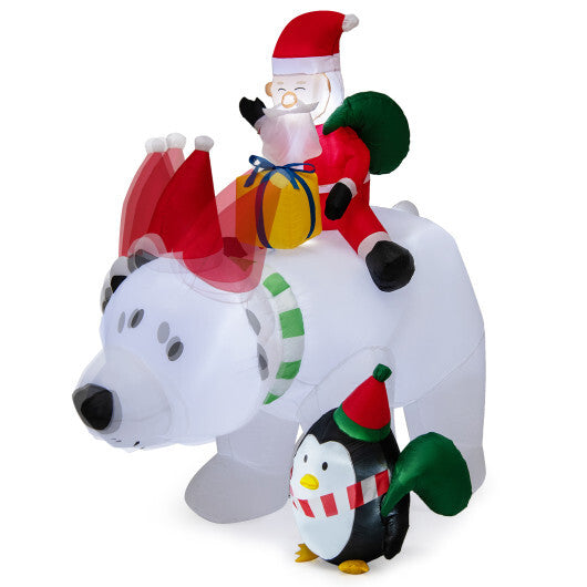 7 Feet Inflatable Santa Claus Riding Bear with Penguin Gift Bags and Gift Box W2B