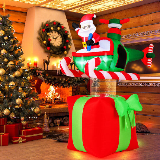 6 Feet Christmas Inflatables Blowup Santa Flying Airplane with with 3 LED Lights and Built-In Blower W2B