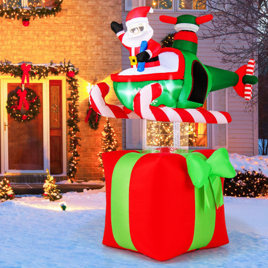 6 Feet Christmas Inflatables Blowup Santa Flying Airplane with with 3 LED Lights and Built-In Blower W2B