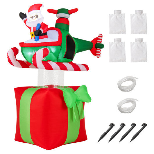 6 Feet Christmas Inflatables Blowup Santa Flying Airplane with with 3 LED Lights and Built-In Blower W2B