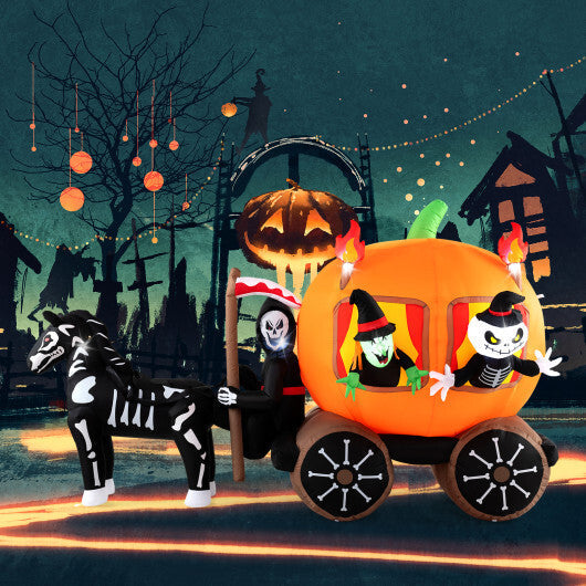 10.2 Feet Long Halloween Inflatable Carriage with Pumpkin and 2 Ghosts W2B
