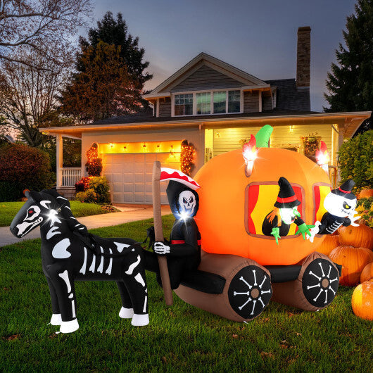 10.2 Feet Long Halloween Inflatable Carriage with Pumpkin and 2 Ghosts W2B