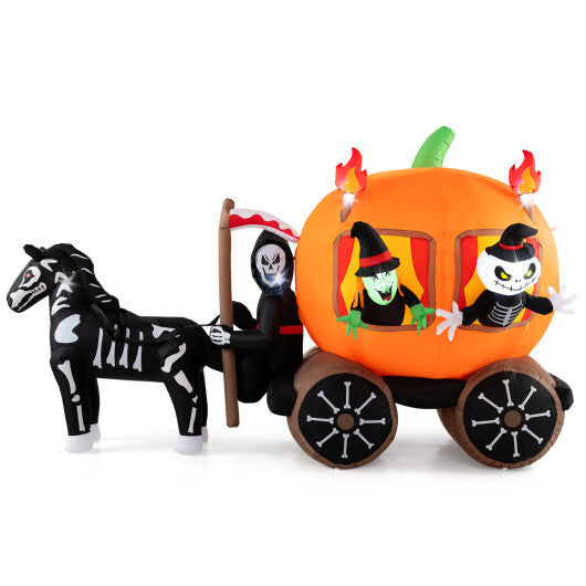 10.2 Feet Long Halloween Inflatable Carriage with Pumpkin and 2 Ghosts W2B