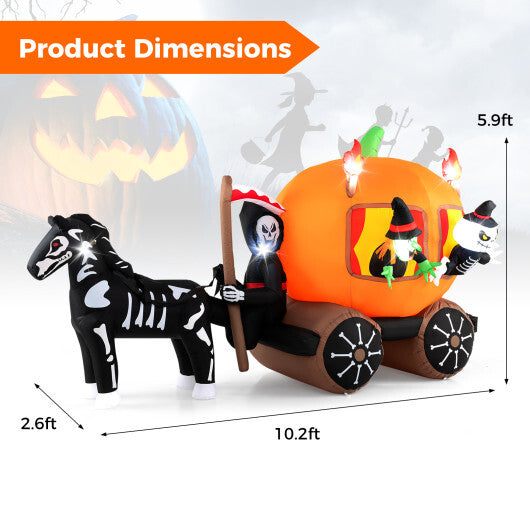 10.2 Feet Long Halloween Inflatable Carriage with Pumpkin and 2 Ghosts W2B