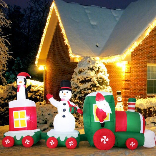 11.5 FT Christmas Inflatables Train Blow Up Santa Claus Driving Train W2B