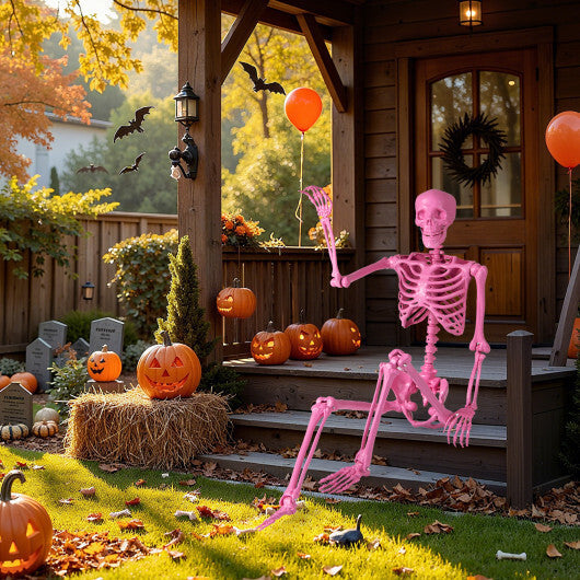 5.5 FT Life-Size Halloween Poseable Skeleton Pink Movable Joints W2B