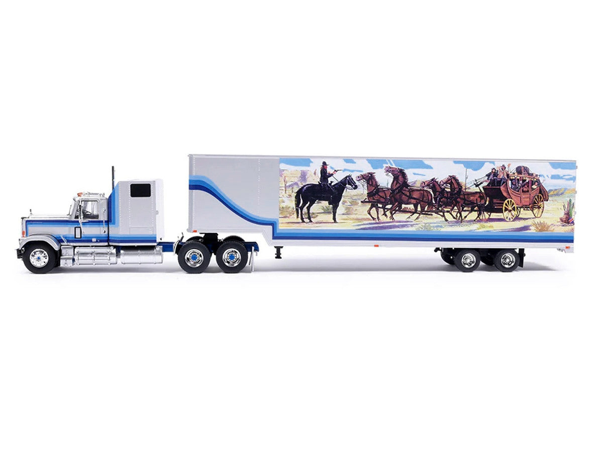 1980 GMC General Truck Tractor with Sleeper Cab and Trailer Silver Metallic with Blue Stripes 1/43 Diecast Model by IXO Models-1