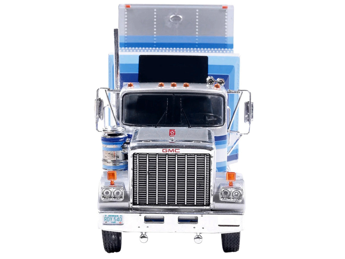 1980 GMC General Truck Tractor with Sleeper Cab and Trailer Silver Metallic with Blue Stripes 1/43 Diecast Model by IXO Models-3