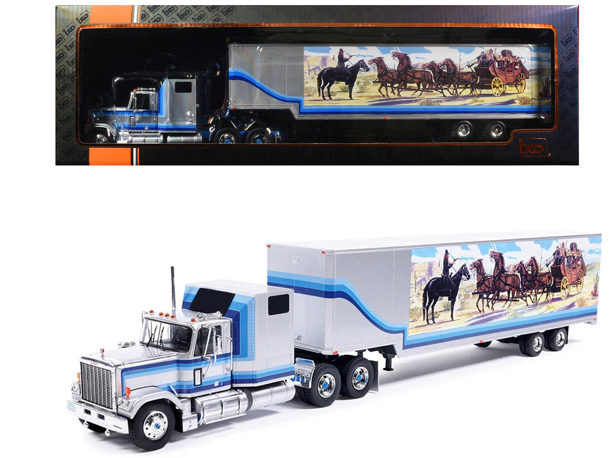 1980 GMC General Truck Tractor with Sleeper Cab and Trailer Silver Metallic with Blue Stripes 1/43 Diecast Model by IXO Models-0