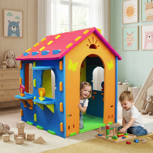 Indoor Cottage Playset with Roof and Chimney for Creative Play-CS