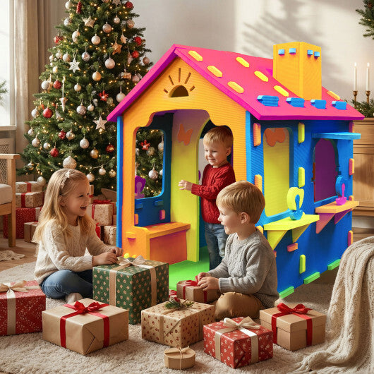 Indoor Cottage Playset with Roof and Chimney for Creative Play-CS