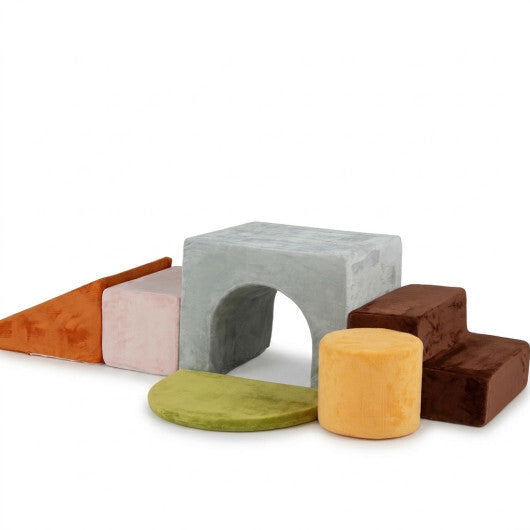 6 Pieces Foam Climbing Blocks for Kids with Slide and Tunnel-Gray W2B